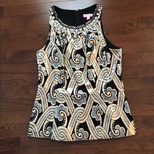 Lilly Pulitzer Sz 6 Gold Beaded NeckSleeveless Top